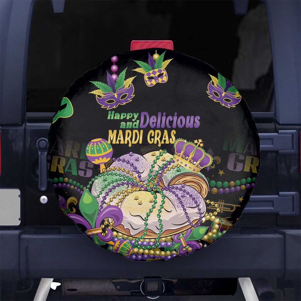 Happy And Delicious Mardi Gras Spare Tire Cover King Cake And Luxury Beadeds - Wonder Print Shop
