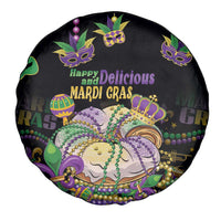 Happy And Delicious Mardi Gras Spare Tire Cover King Cake And Luxury Beadeds - Wonder Print Shop