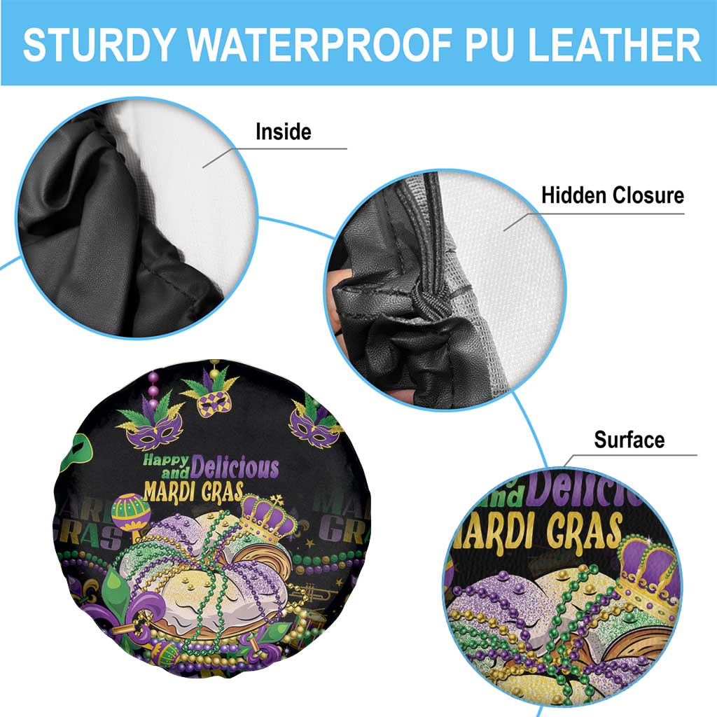 Happy And Delicious Mardi Gras Spare Tire Cover King Cake And Luxury Beadeds - Wonder Print Shop
