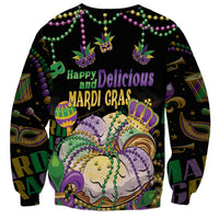 Happy And Delicious Mardi Gras Sweatshirt King Cake And Luxury Beadeds - Wonder Print Shop