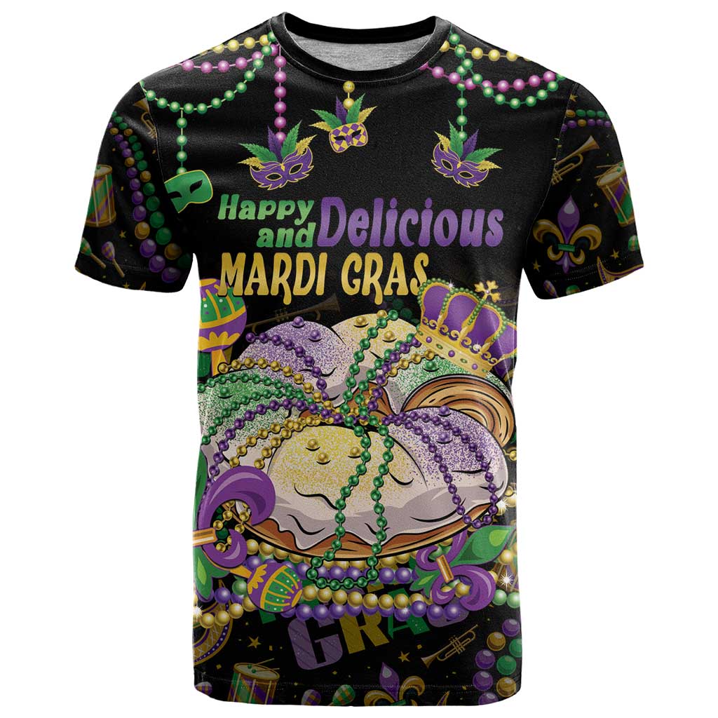 Happy And Delicious Mardi Gras T Shirt King Cake And Luxury Beadeds - Wonder Print Shop