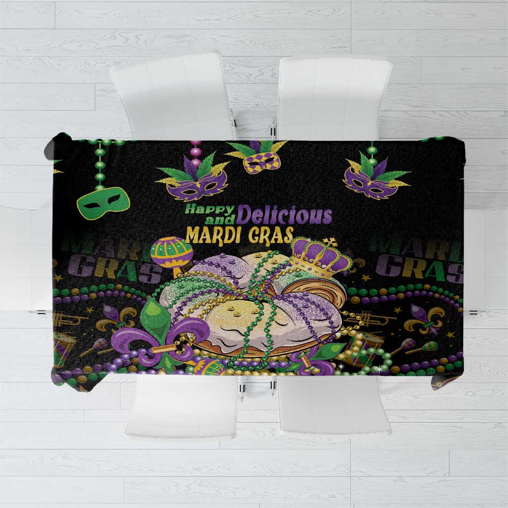 Happy And Delicious Mardi Gras Tablecloth King Cake And Luxury Beadeds - Wonder Print Shop