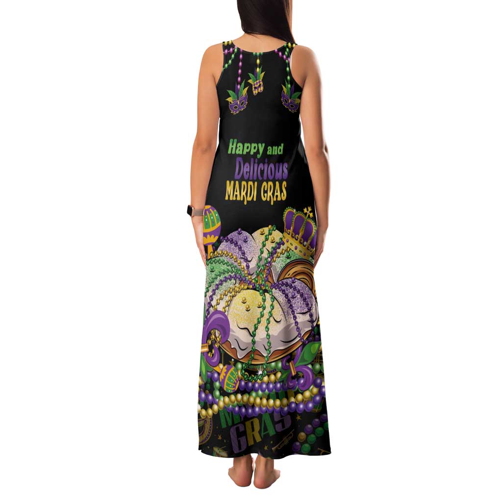 Happy And Delicious Mardi Gras Tank Maxi Dress King Cake And Luxury Beadeds - Wonder Print Shop