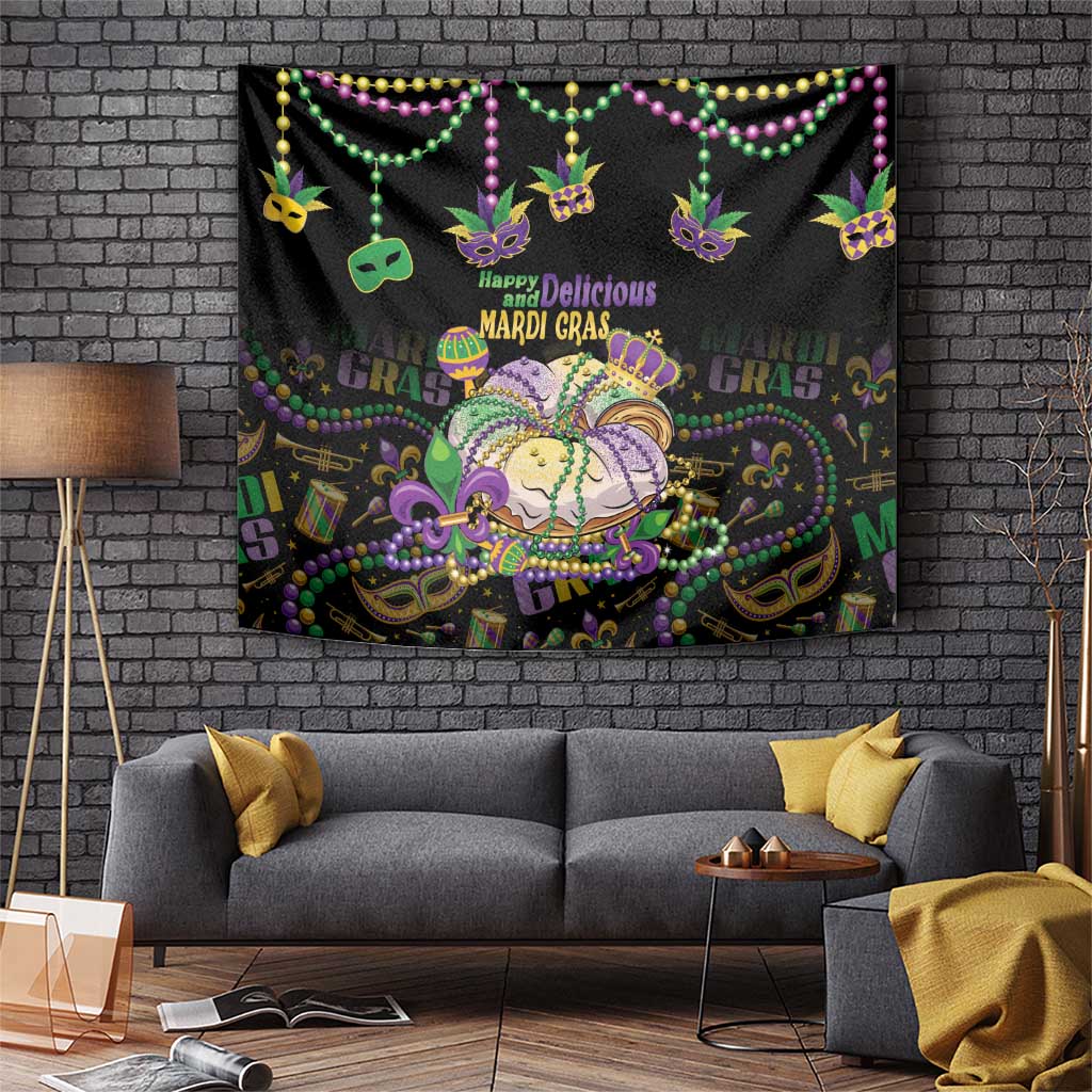 Happy And Delicious Mardi Gras Tapestry King Cake And Luxury Beadeds - Wonder Print Shop