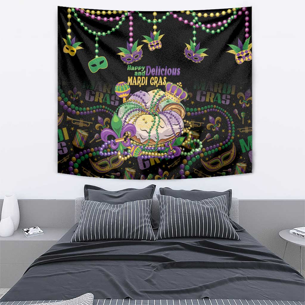 Happy And Delicious Mardi Gras Tapestry King Cake And Luxury Beadeds - Wonder Print Shop