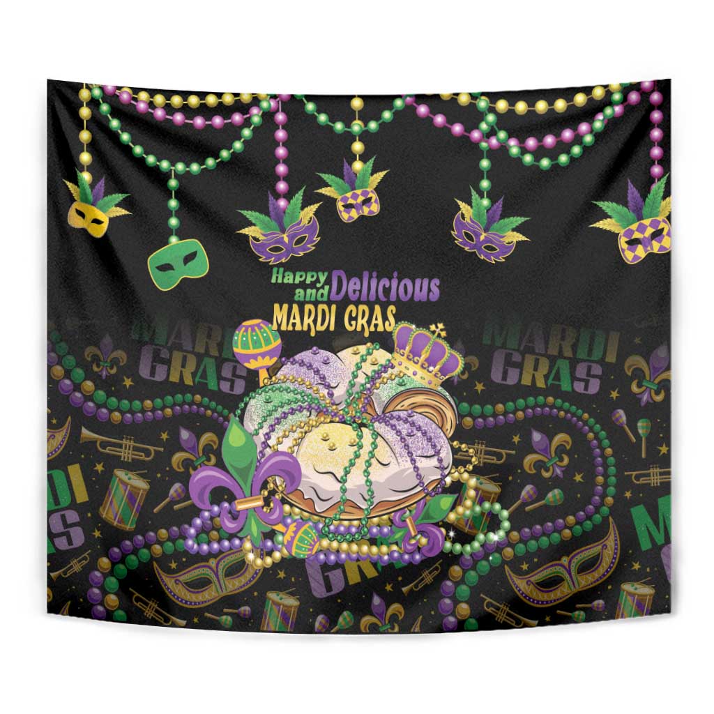 Happy And Delicious Mardi Gras Tapestry King Cake And Luxury Beadeds - Wonder Print Shop