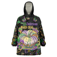 Happy And Delicious Mardi Gras Wearable Blanket Hoodie King Cake And Luxury Beadeds - Wonder Print Shop