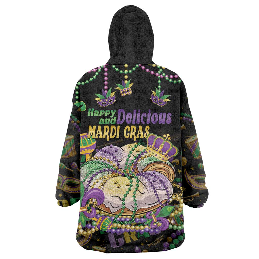 Happy And Delicious Mardi Gras Wearable Blanket Hoodie King Cake And Luxury Beadeds - Wonder Print Shop