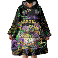 Happy And Delicious Mardi Gras Wearable Blanket Hoodie King Cake And Luxury Beadeds - Wonder Print Shop