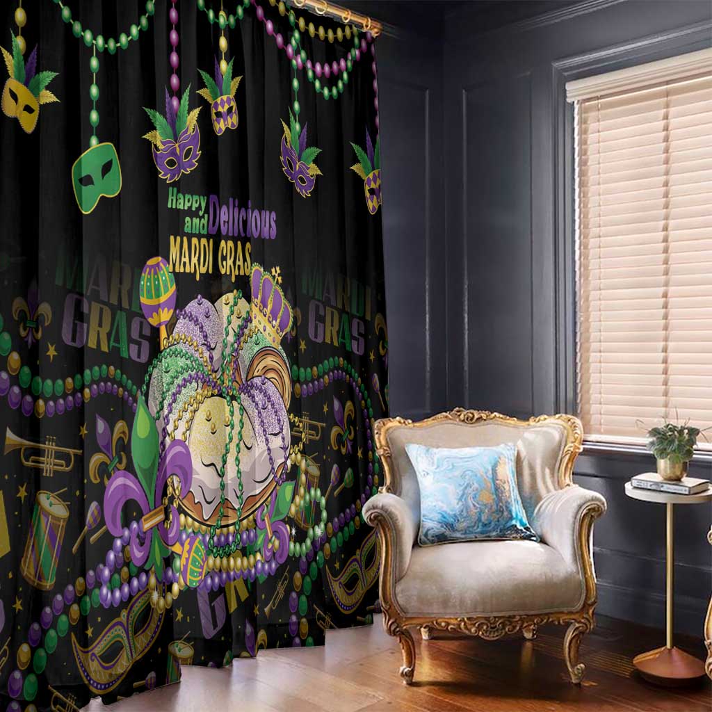 Happy And Delicious Mardi Gras Window Curtain King Cake And Luxury Beadeds - Wonder Print Shop