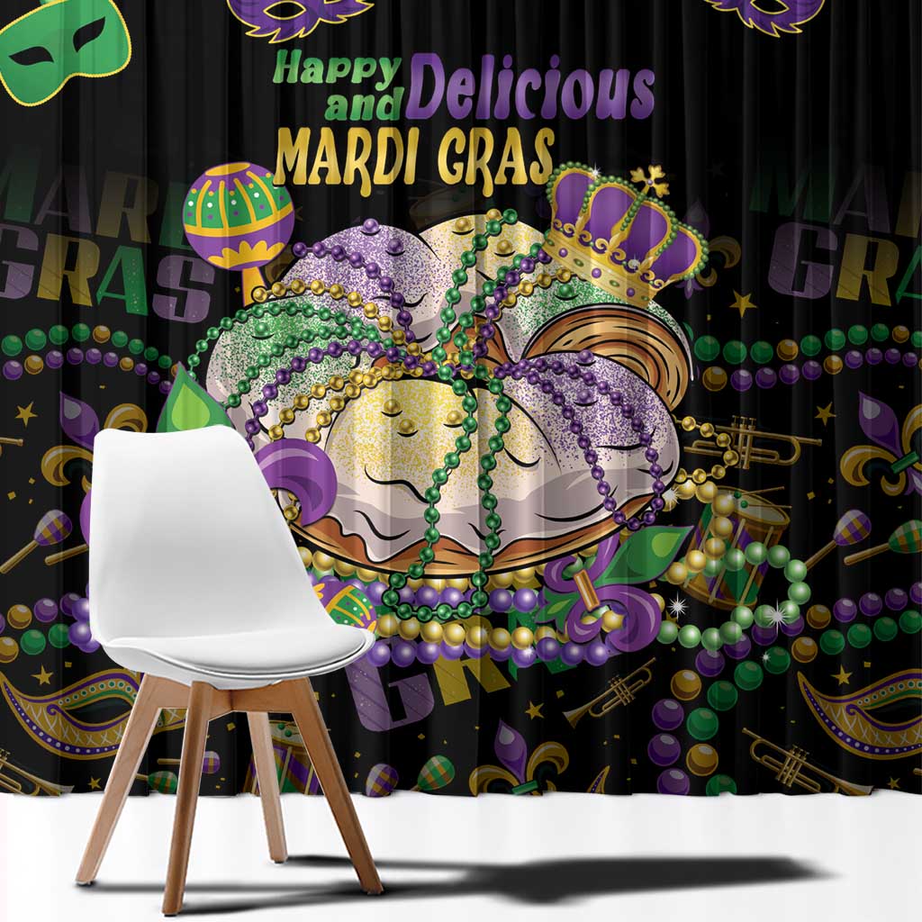 Happy And Delicious Mardi Gras Window Curtain King Cake And Luxury Beadeds - Wonder Print Shop