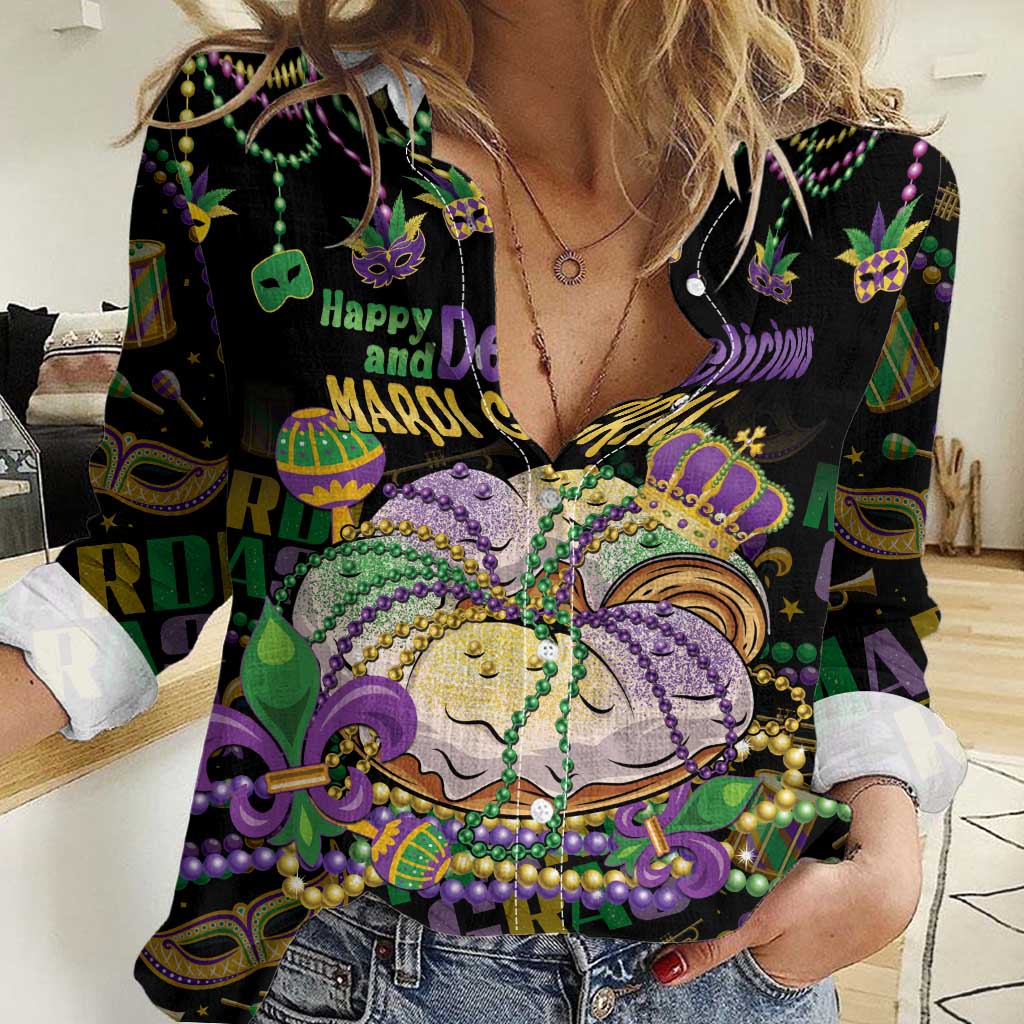 Happy And Delicious Mardi Gras Women Casual Shirt King Cake And Luxury Beadeds - Wonder Print Shop
