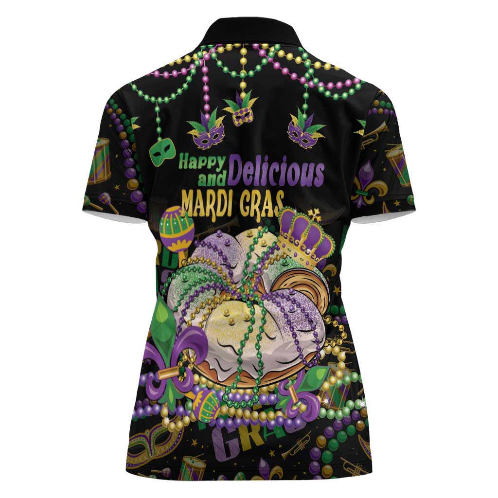 Happy And Delicious Mardi Gras Women Polo Shirt King Cake And Luxury Beadeds - Wonder Print Shop