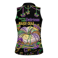 Happy And Delicious Mardi Gras Women Sleeveless Polo Shirt King Cake And Luxury Beadeds - Wonder Print Shop