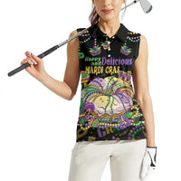 Happy And Delicious Mardi Gras Women Sleeveless Polo Shirt King Cake And Luxury Beadeds - Wonder Print Shop