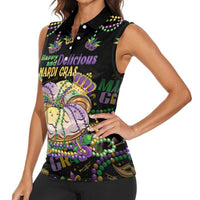 Happy And Delicious Mardi Gras Women Sleeveless Polo Shirt King Cake And Luxury Beadeds - Wonder Print Shop