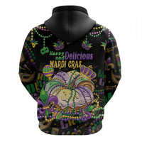 Happy And Delicious Mardi Gras Zip Hoodie King Cake And Luxury Beadeds - Wonder Print Shop