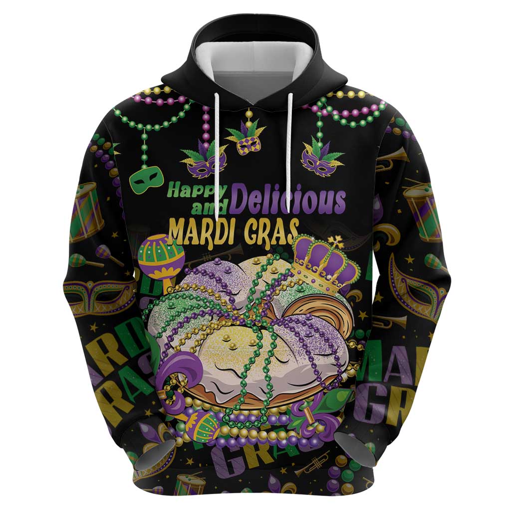 Happy And Delicious Mardi Gras Zip Hoodie King Cake And Luxury Beadeds - Wonder Print Shop