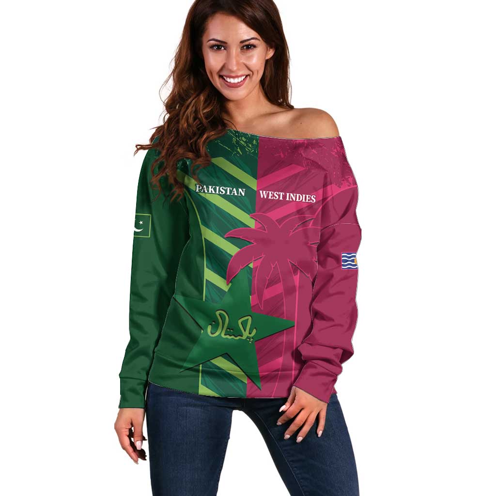 Custom West Indies And Pakistan Cricket Off Shoulder Sweater 2025 Windies Shaheens Together - Wonder Print Shop