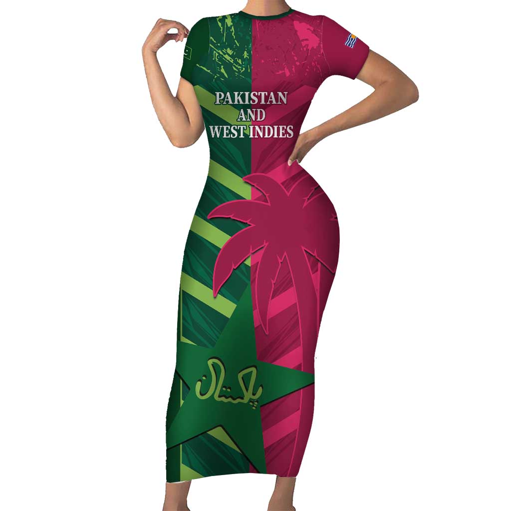 Custom West Indies And Pakistan Cricket Short Sleeve Bodycon Dress 2025 Windies Shaheens Together - Wonder Print Shop