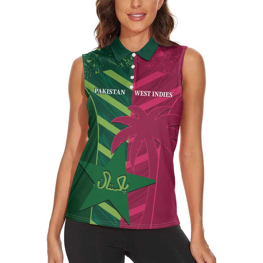 Custom West Indies And Pakistan Cricket Women Sleeveless Polo Shirt 2025 Windies Shaheens Together - Wonder Print Shop