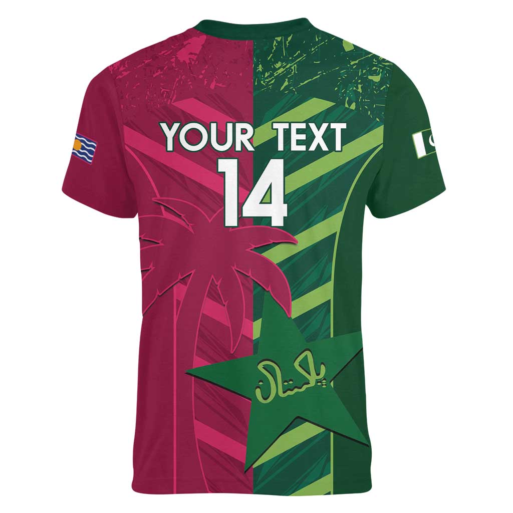 Custom West Indies And Pakistan Cricket Women V-Neck T-Shirt 2025 Windies Shaheens Together - Wonder Print Shop