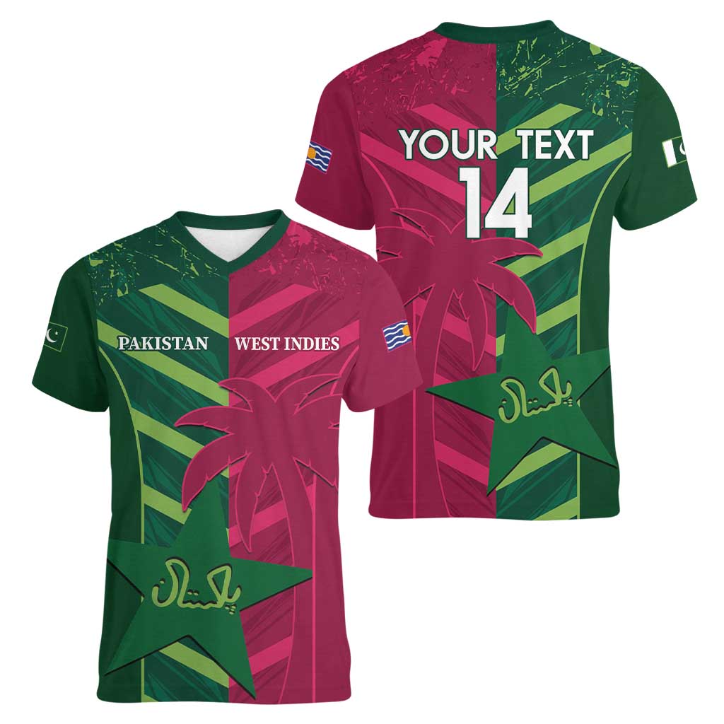 Custom West Indies And Pakistan Cricket Women V-Neck T-Shirt 2025 Windies Shaheens Together - Wonder Print Shop