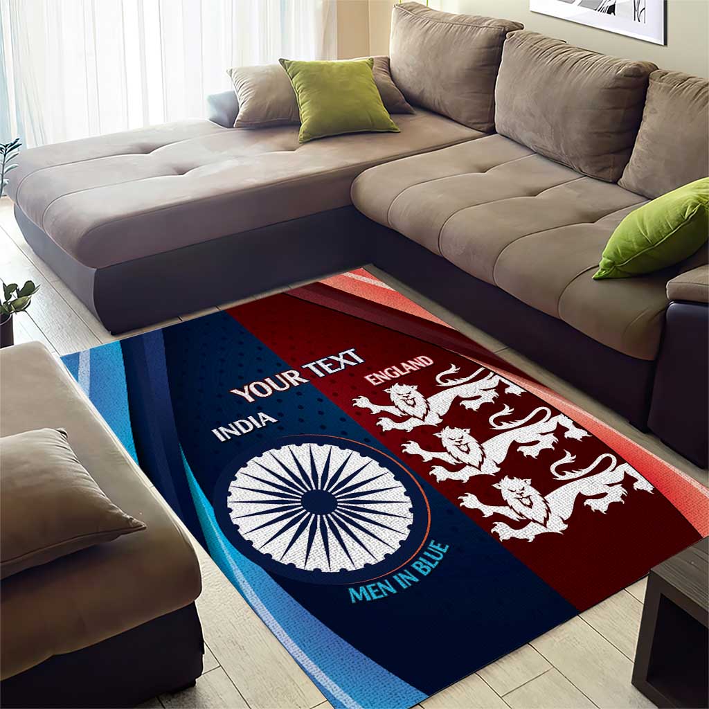Custom India And England Cricket Area Rug 2025 Men In Blue Three Lions Together - Wonder Print Shop