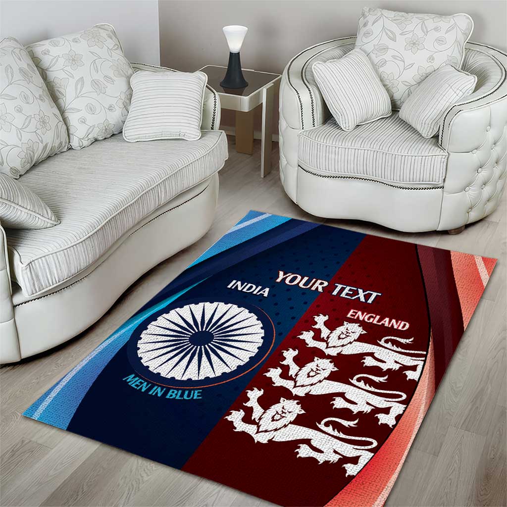 Custom India And England Cricket Area Rug 2025 Men In Blue Three Lions Together - Wonder Print Shop
