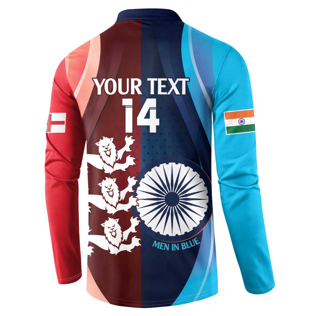 Custom India And England Cricket Button Sweatshirt 2025 Men In Blue Three Lions Together - Wonder Print Shop