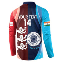 Custom India And England Cricket Button Sweatshirt 2025 Men In Blue Three Lions Together - Wonder Print Shop