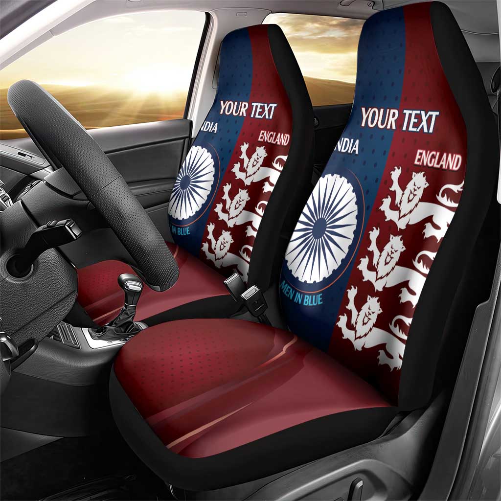 Custom India And England Cricket Car Seat Cover 2025 Men In Blue Three Lions Together - Wonder Print Shop