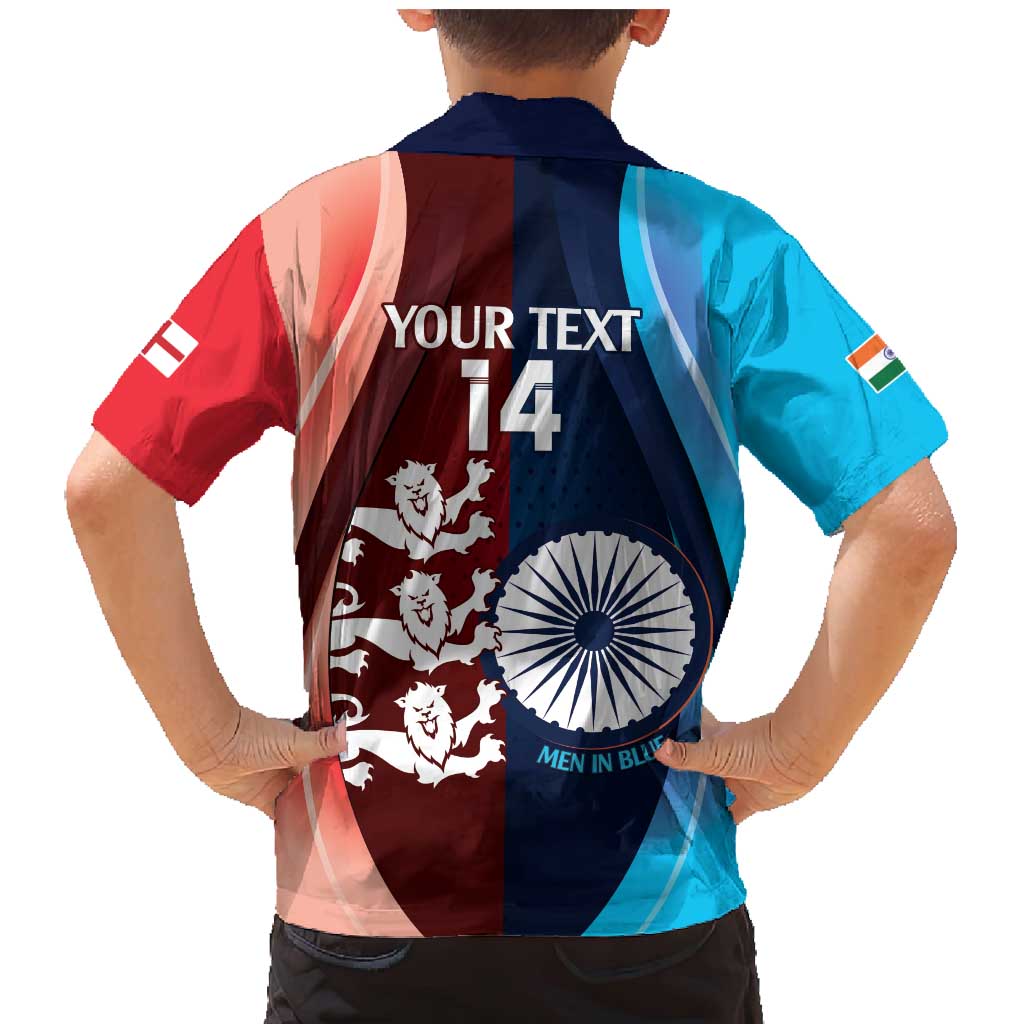 Custom India And England Cricket Family Matching Mermaid Dress and Hawaiian Shirt 2025 Men In Blue Three Lions Together - Wonder Print Shop