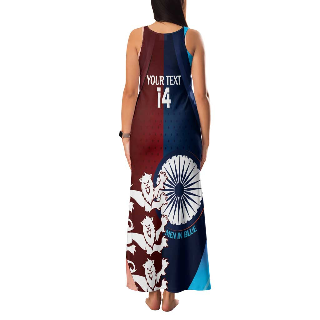 Custom India And England Cricket Family Matching Tank Maxi Dress and Hawaiian Shirt 2025 Men In Blue Three Lions Together - Wonder Print Shop