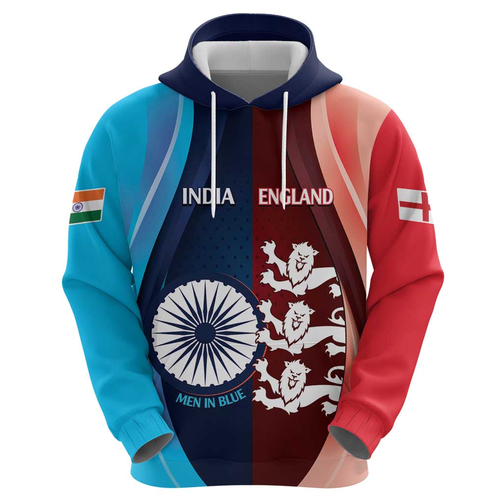 Custom India And England Cricket Hoodie 2025 Men In Blue Three Lions Together - Wonder Print Shop