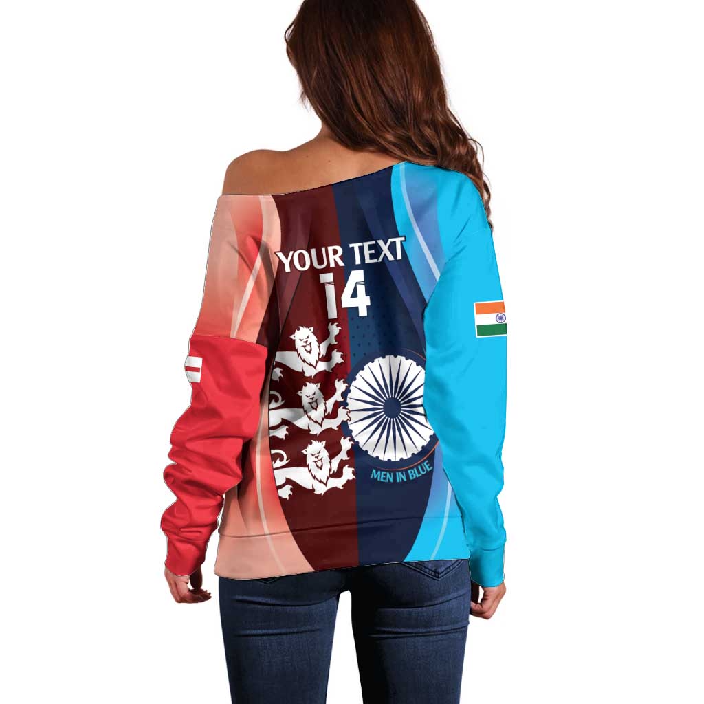 Custom India And England Cricket Off Shoulder Sweater 2025 Men In Blue Three Lions Together - Wonder Print Shop