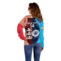 Custom India And England Cricket Off Shoulder Sweater 2025 Men In Blue Three Lions Together - Wonder Print Shop