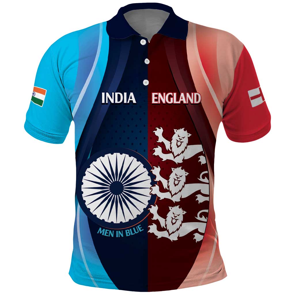 Custom India And England Cricket Polo Shirt 2025 Men In Blue Three Lions Together - Wonder Print Shop