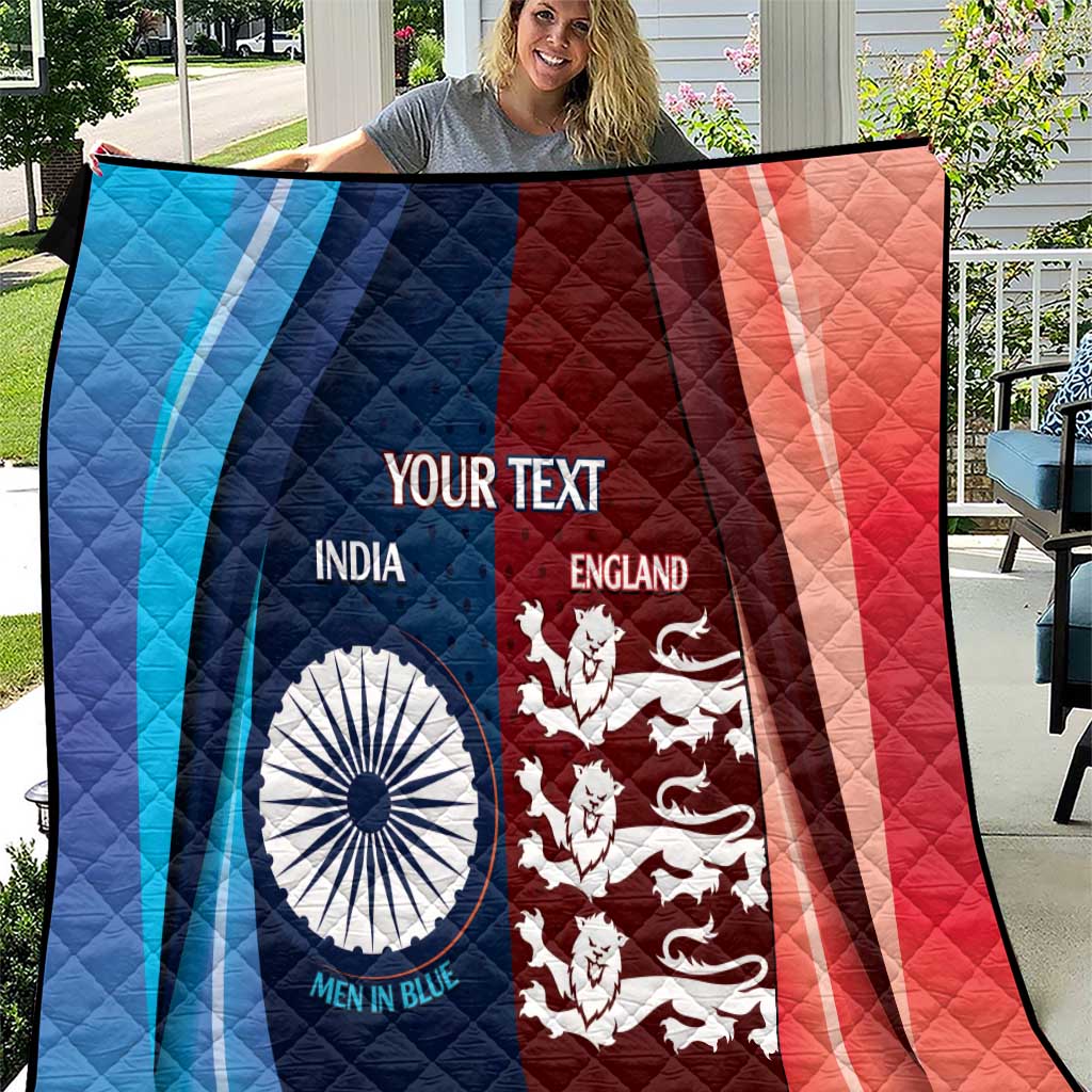 Custom India And England Cricket Quilt 2025 Men In Blue Three Lions Together - Wonder Print Shop