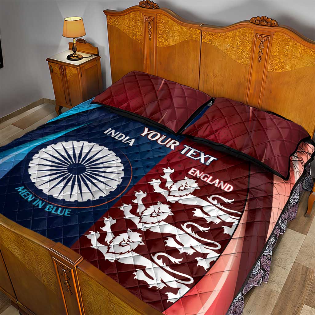 Custom India And England Cricket Quilt Bed Set 2025 Men In Blue Three Lions Together - Wonder Print Shop