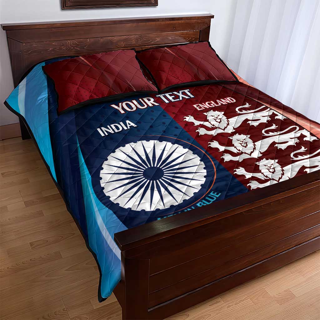 Custom India And England Cricket Quilt Bed Set 2025 Men In Blue Three Lions Together - Wonder Print Shop