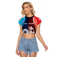 Custom India And England Cricket Raglan Cropped T Shirt 2025 Men In Blue Three Lions Together - Wonder Print Shop