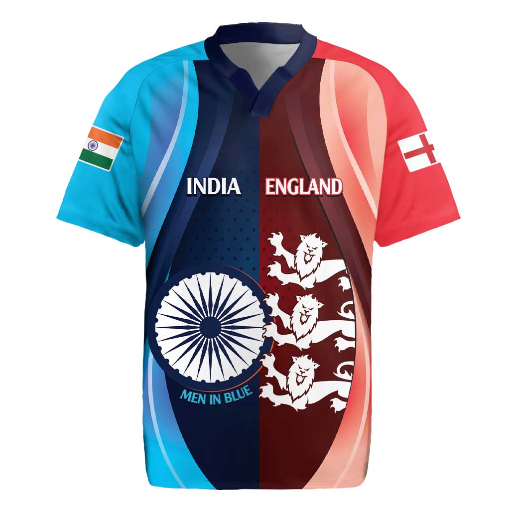 Custom India And England Cricket Rugby Jersey 2025 Men In Blue Three Lions Together - Wonder Print Shop