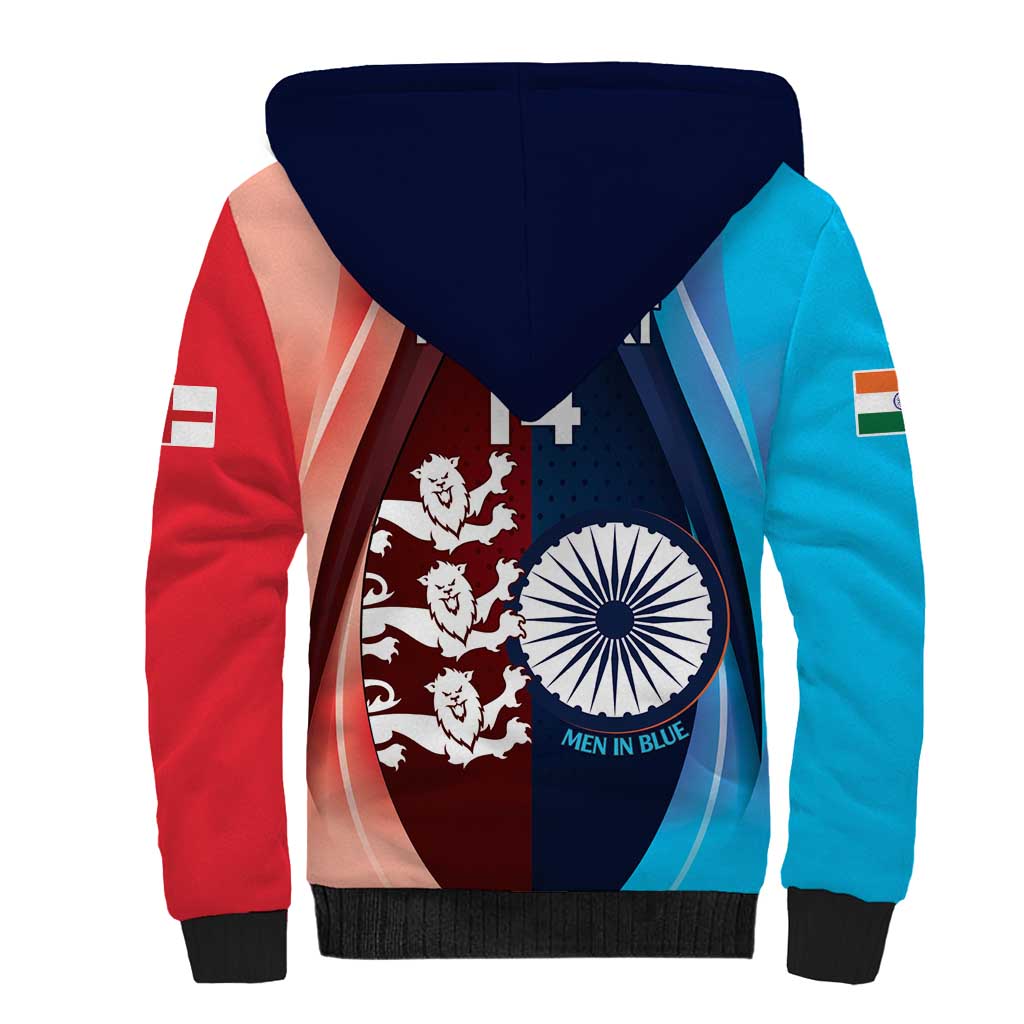 Custom India And England Cricket Sherpa Hoodie 2025 Men In Blue Three Lions Together - Wonder Print Shop