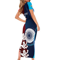 Custom India And England Cricket Short Sleeve Bodycon Dress 2025 Men In Blue Three Lions Together - Wonder Print Shop