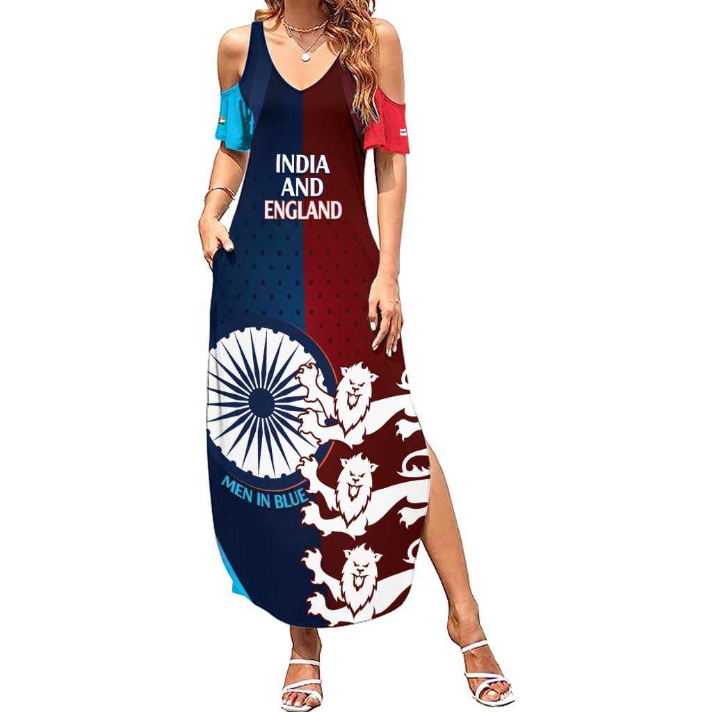 Custom India And England Cricket Summer Maxi Dress 2025 Men In Blue Three Lions Together - Wonder Print Shop