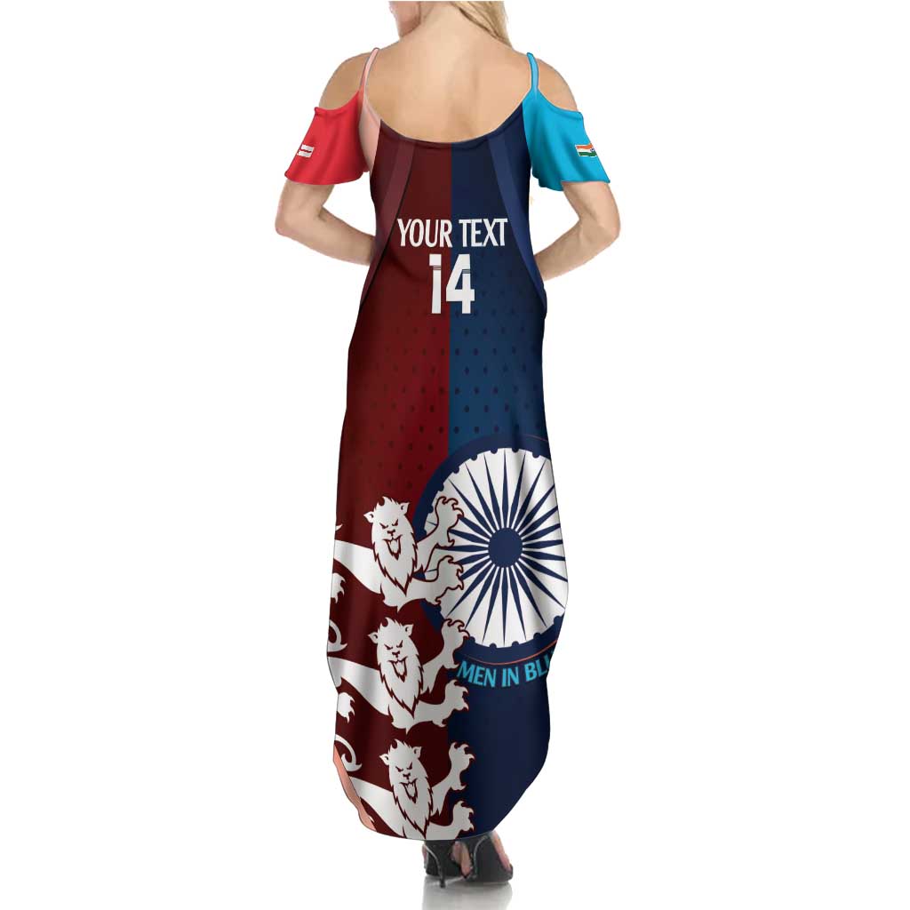Custom India And England Cricket Summer Maxi Dress 2025 Men In Blue Three Lions Together - Wonder Print Shop