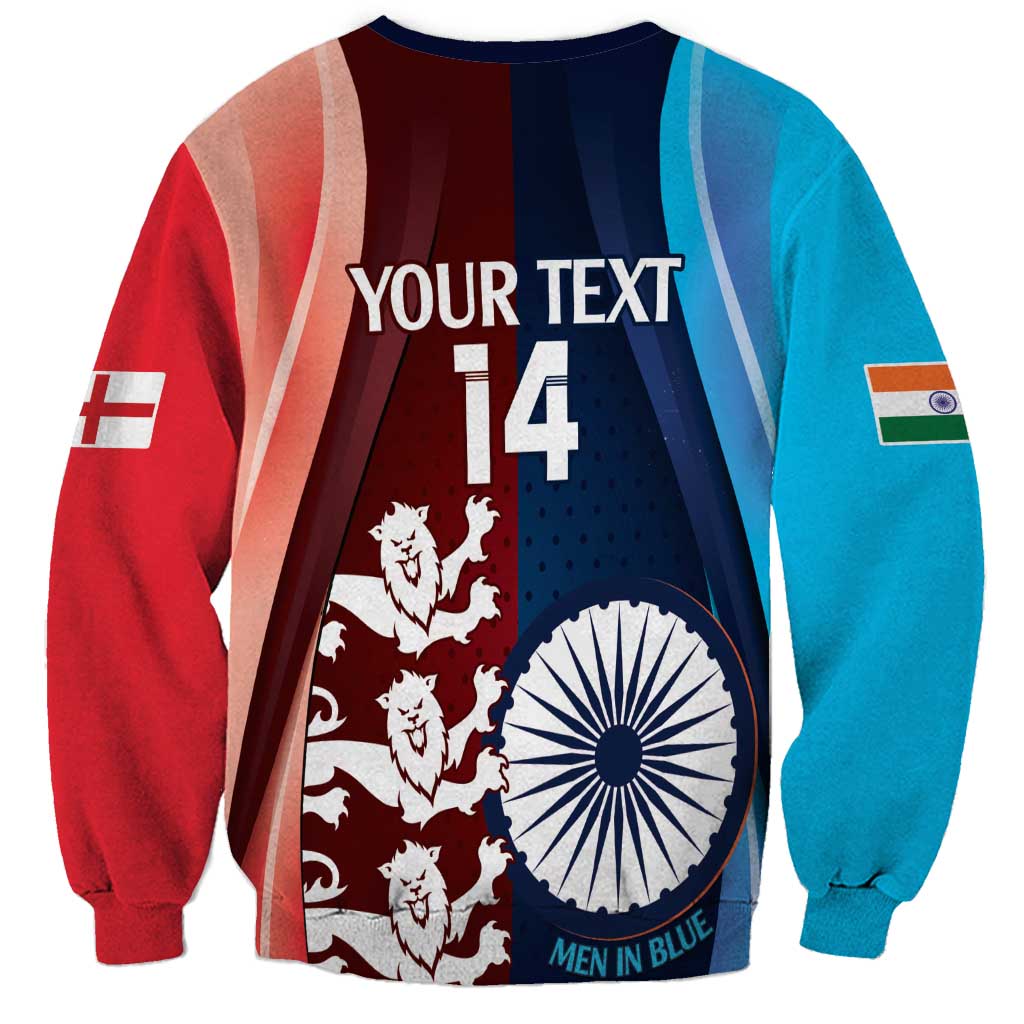Custom India And England Cricket Sweatshirt 2025 Men In Blue Three Lions Together - Wonder Print Shop
