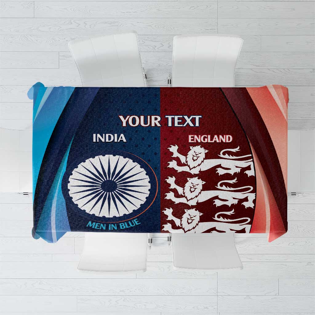 Custom India And England Cricket Tablecloth 2025 Men In Blue Three Lions Together - Wonder Print Shop