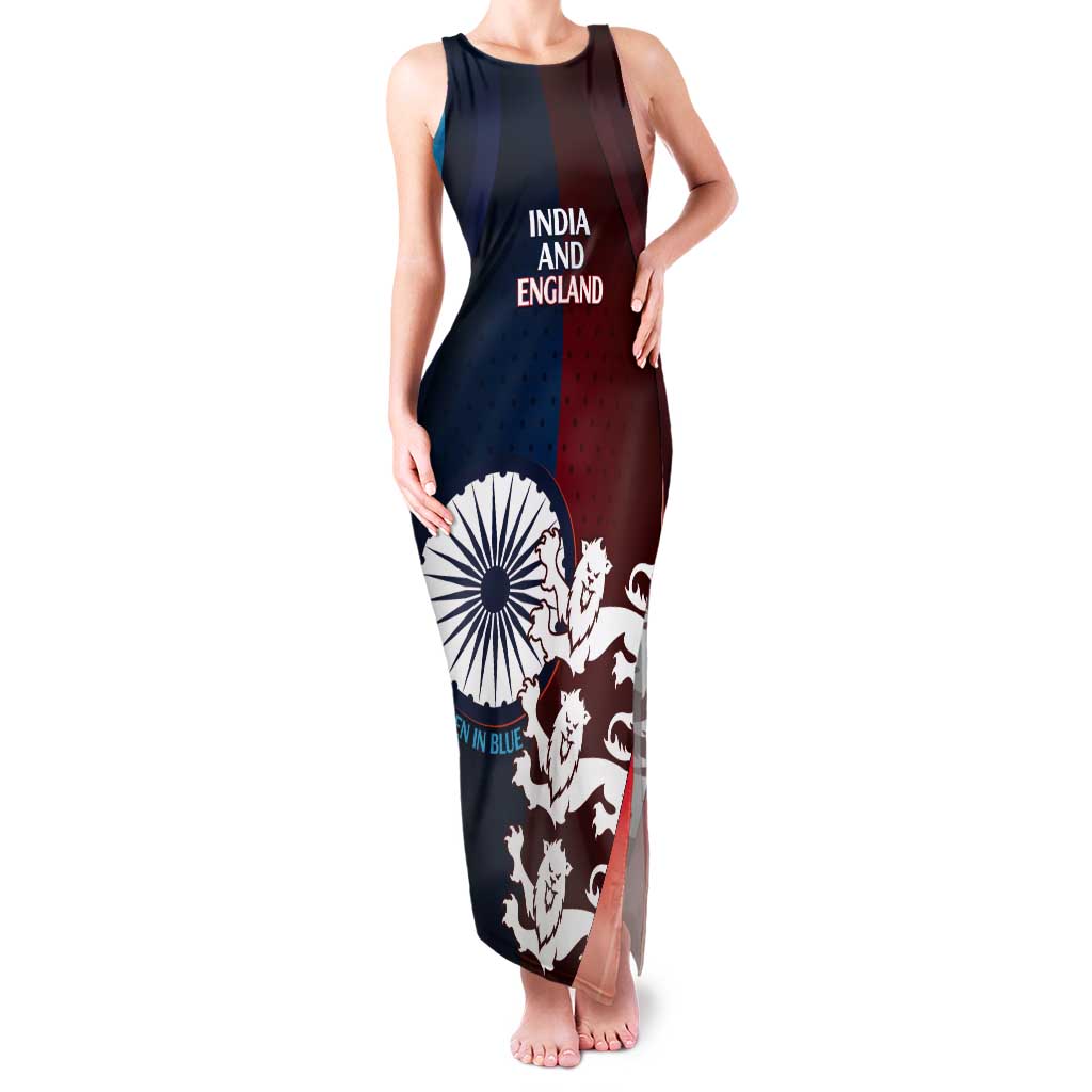 Custom India And England Cricket Tank Maxi Dress 2025 Men In Blue Three Lions Together - Wonder Print Shop